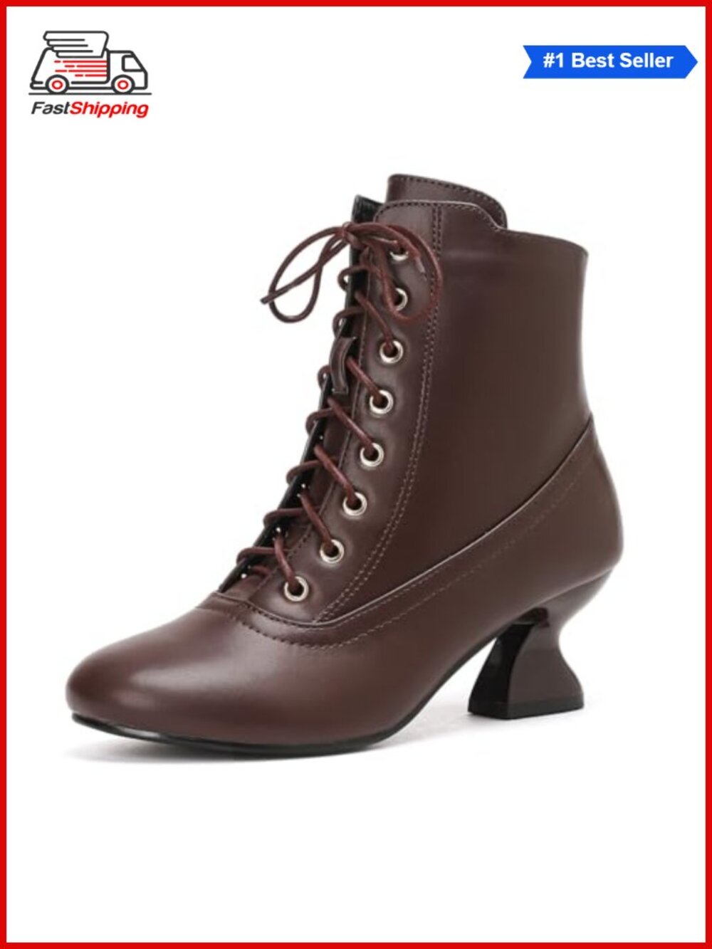 Ankle Boots Low Kitten Heel Lace Up Round Toe Side Zipper Vintage Short Boots